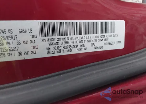 2015 Chrysler Town & Country Touring from USA, damaged, VIN 2C4RC1BG1FR544634